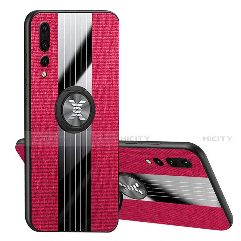 Silikon Hülle Handyhülle Ultra Dünn Schutzhülle Tasche Silikon mit Magnetisch Fingerring Ständer T04 für Huawei P20 Pro Pink