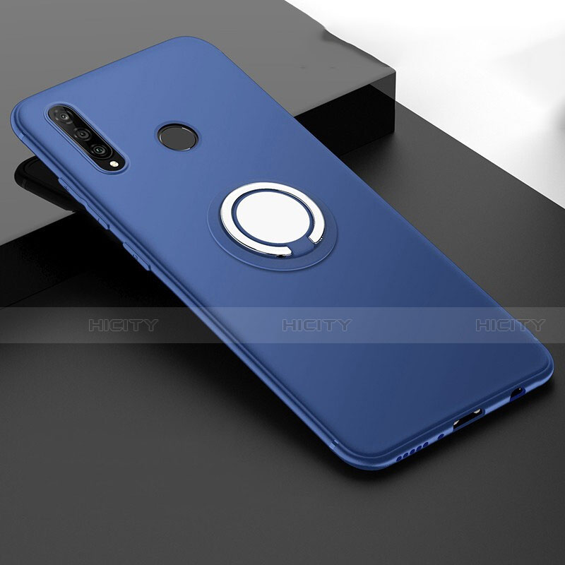 Silikon Hülle Handyhülle Ultra Dünn Schutzhülle Tasche Silikon mit Magnetisch Fingerring Ständer T04 für Huawei P30 Lite Blau