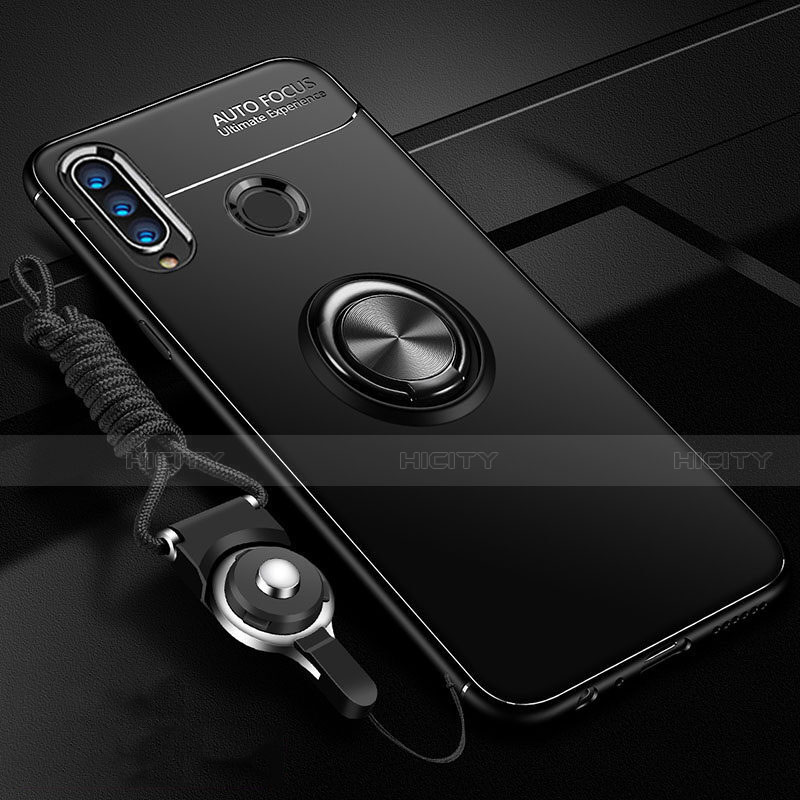 Silikon Hülle Handyhülle Ultra Dünn Schutzhülle Tasche Silikon mit Magnetisch Fingerring Ständer T05 für Huawei Honor 20i Schwarz