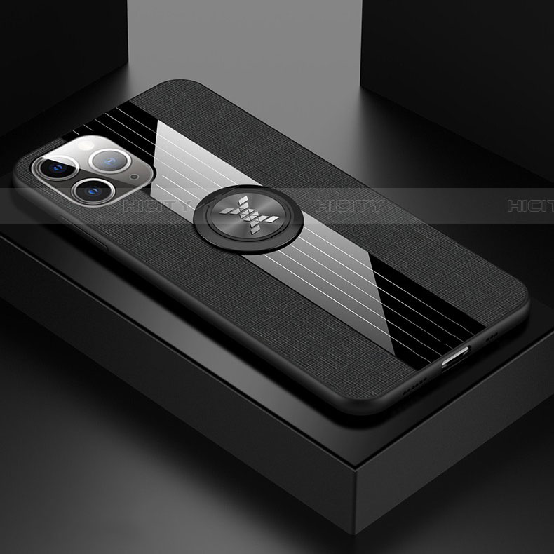 Silikon Hülle Handyhülle Ultra Dünn Schutzhülle Tasche Silikon mit Magnetisch Fingerring Ständer T06 für Apple iPhone 11 Pro Max Schwarz