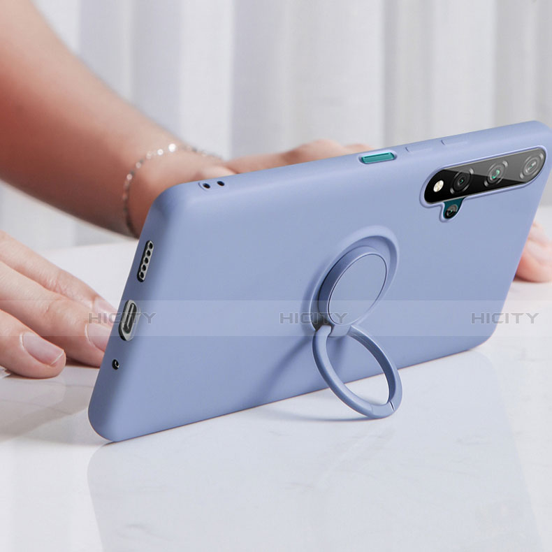 Silikon Hülle Handyhülle Ultra Dünn Schutzhülle Tasche Silikon mit Magnetisch Fingerring Ständer T06 für Huawei Nova 5T groß
