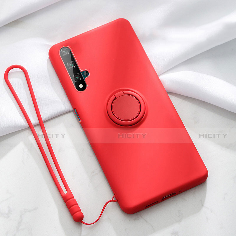 Silikon Hülle Handyhülle Ultra Dünn Schutzhülle Tasche Silikon mit Magnetisch Fingerring Ständer T06 für Huawei Nova 5T Rot