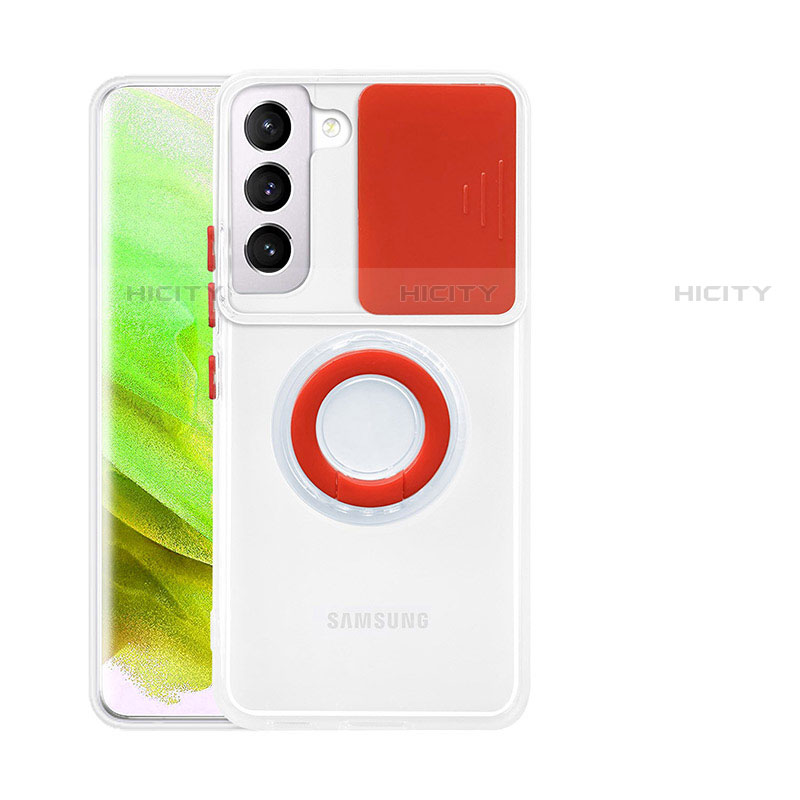 Silikon Hülle Handyhülle Ultradünn Schutzhülle Flexible Tasche Durchsichtig Transparent mit Fingerring Ständer A01 für Samsung Galaxy S21 5G Rot Plus