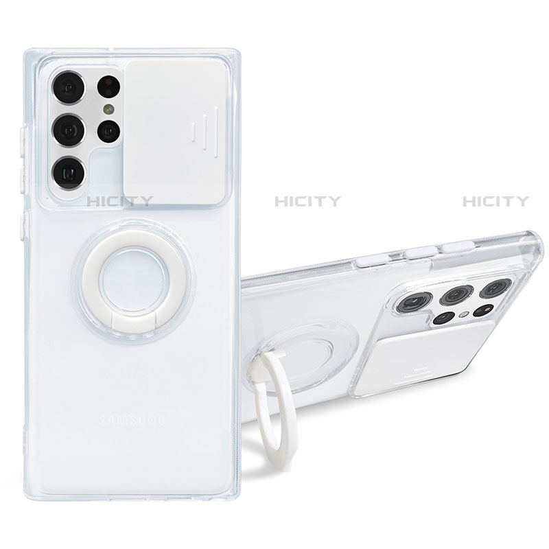 Silikon Hülle Handyhülle Ultradünn Schutzhülle Flexible Tasche Durchsichtig Transparent mit Fingerring Ständer S01 für Samsung Galaxy S22 Ultra 5G
