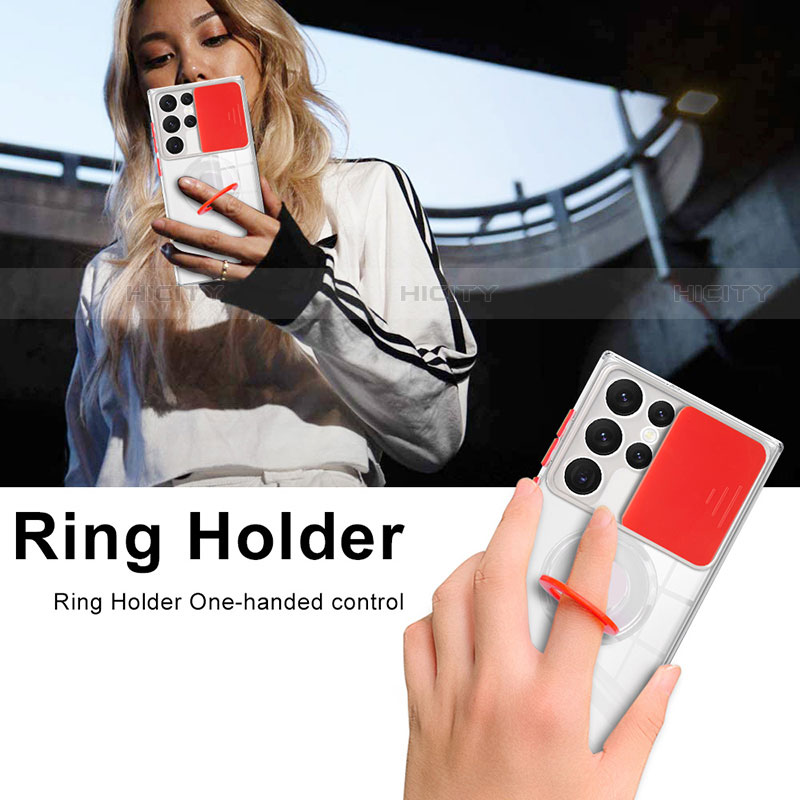 Silikon Hülle Handyhülle Ultradünn Schutzhülle Flexible Tasche Durchsichtig Transparent mit Fingerring Ständer S03 für Samsung Galaxy S21 Ultra 5G