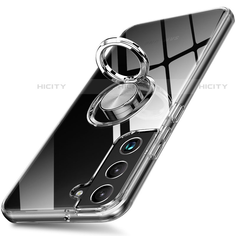 Silikon Hülle Handyhülle Ultradünn Schutzhülle Flexible Tasche Durchsichtig Transparent mit Magnetisch Fingerring Ständer A01 für Samsung Galaxy S21 Plus 5G