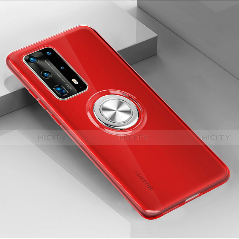 Silikon Hülle Handyhülle Ultradünn Schutzhülle Flexible Tasche Durchsichtig Transparent mit Magnetisch Fingerring Ständer C01 für Huawei P40 Pro+ Plus groß