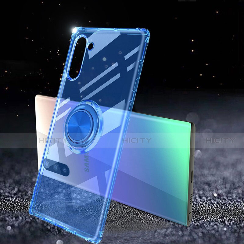 Silikon Hülle Handyhülle Ultradünn Schutzhülle Flexible Tasche Durchsichtig Transparent mit Magnetisch Fingerring Ständer C01 für Samsung Galaxy Note 10 5G Blau