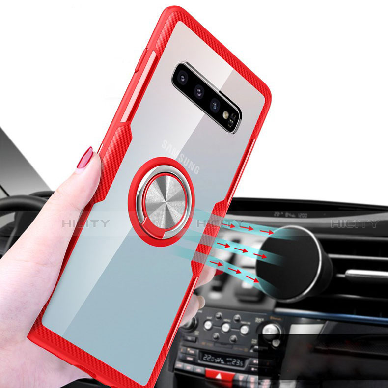 Silikon Hülle Handyhülle Ultradünn Schutzhülle Flexible Tasche Durchsichtig Transparent mit Magnetisch Fingerring Ständer C01 für Samsung Galaxy S10 Plus