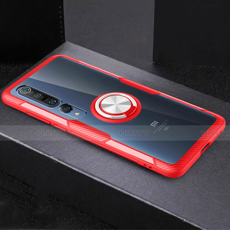 Silikon Hülle Handyhülle Ultradünn Schutzhülle Flexible Tasche Durchsichtig Transparent mit Magnetisch Fingerring Ständer C01 für Xiaomi Mi 10 Pro