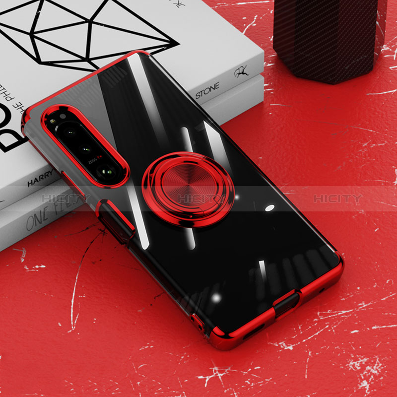 Silikon Hülle Handyhülle Ultradünn Schutzhülle Flexible Tasche Durchsichtig Transparent mit Magnetisch Fingerring Ständer für Sony Xperia 5 IV
