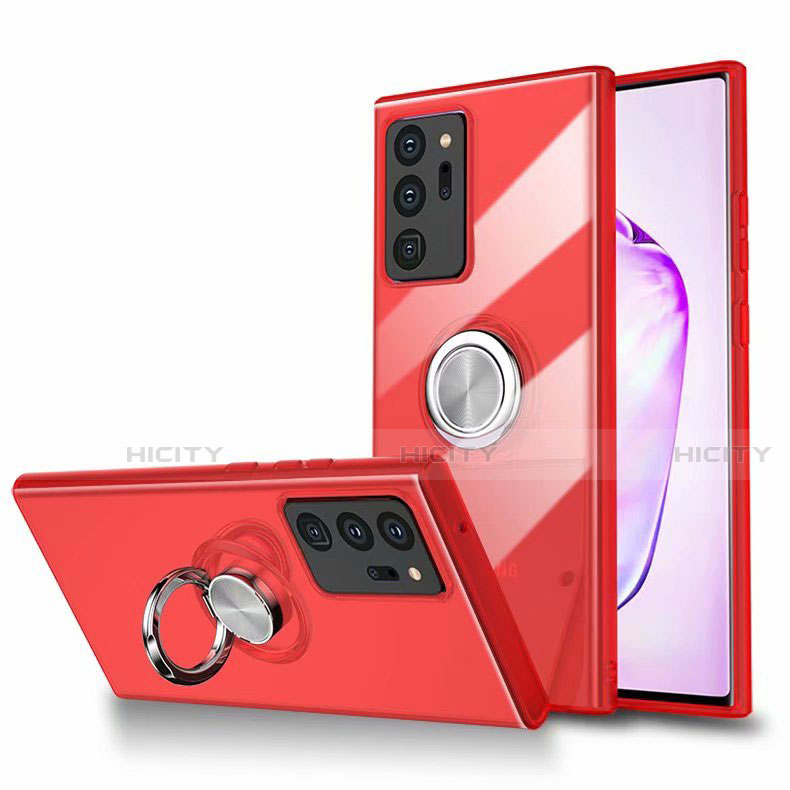 Silikon Hülle Handyhülle Ultradünn Schutzhülle Flexible Tasche Durchsichtig Transparent mit Magnetisch Fingerring Ständer N02 für Samsung Galaxy Note 20 Ultra 5G Rot