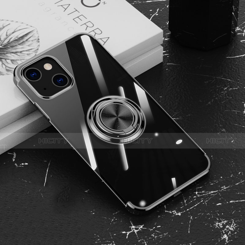 Silikon Hülle Handyhülle Ultradünn Schutzhülle Flexible Tasche Durchsichtig Transparent mit Magnetisch Fingerring Ständer Z02 für Apple iPhone 14 groß