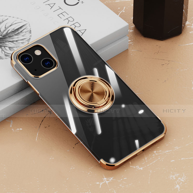 Silikon Hülle Handyhülle Ultradünn Schutzhülle Flexible Tasche Durchsichtig Transparent mit Magnetisch Fingerring Ständer Z02 für Apple iPhone 14 groß