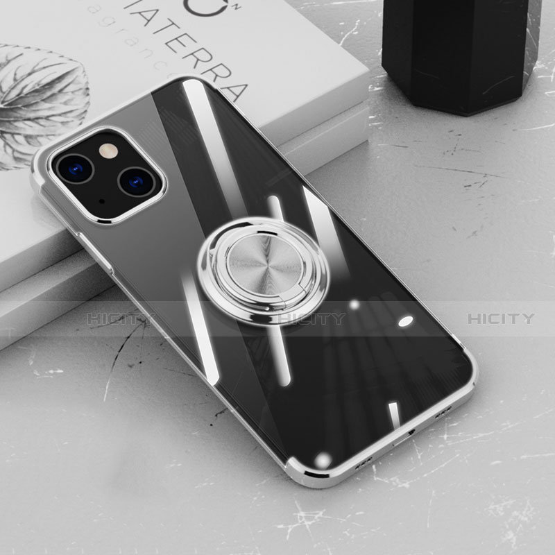 Silikon Hülle Handyhülle Ultradünn Schutzhülle Flexible Tasche Durchsichtig Transparent mit Magnetisch Fingerring Ständer Z02 für Apple iPhone 14 groß
