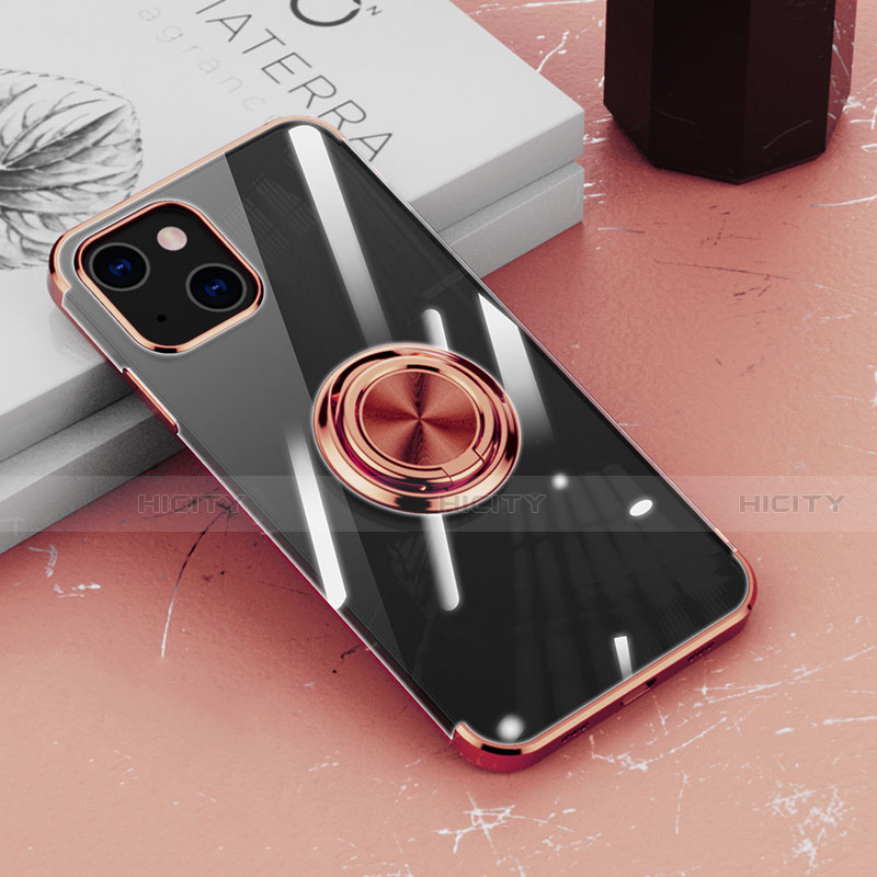 Silikon Hülle Handyhülle Ultradünn Schutzhülle Flexible Tasche Durchsichtig Transparent mit Magnetisch Fingerring Ständer Z02 für Apple iPhone 14 groß