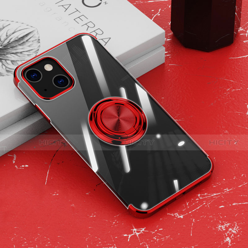 Silikon Hülle Handyhülle Ultradünn Schutzhülle Flexible Tasche Durchsichtig Transparent mit Magnetisch Fingerring Ständer Z02 für Apple iPhone 14 groß