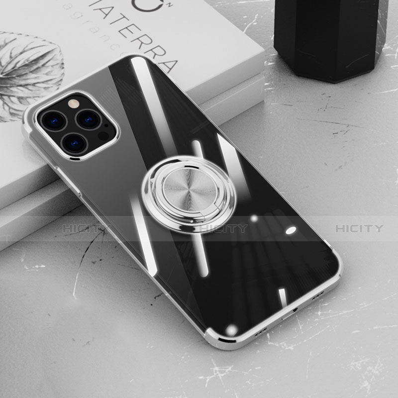Silikon Hülle Handyhülle Ultradünn Schutzhülle Flexible Tasche Durchsichtig Transparent mit Magnetisch Fingerring Ständer Z02 für Apple iPhone 14 Pro Max