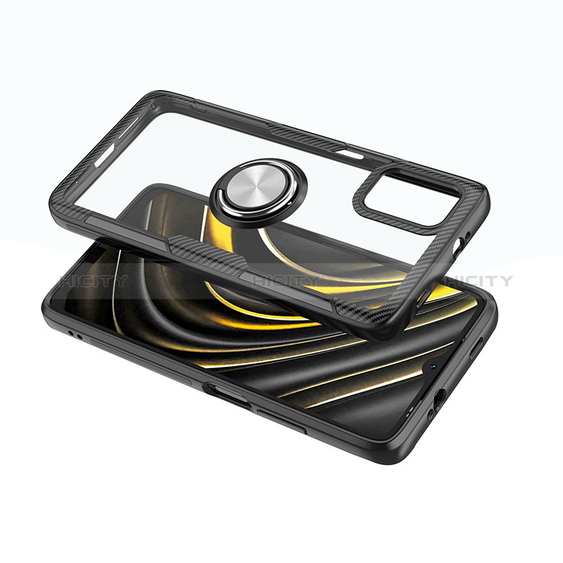 Silikon Hülle Handyhülle Ultradünn Schutzhülle Flexible Tasche Durchsichtig Transparent mit Magnetisch Fingerring Ständer ZL1 für Xiaomi Poco M3