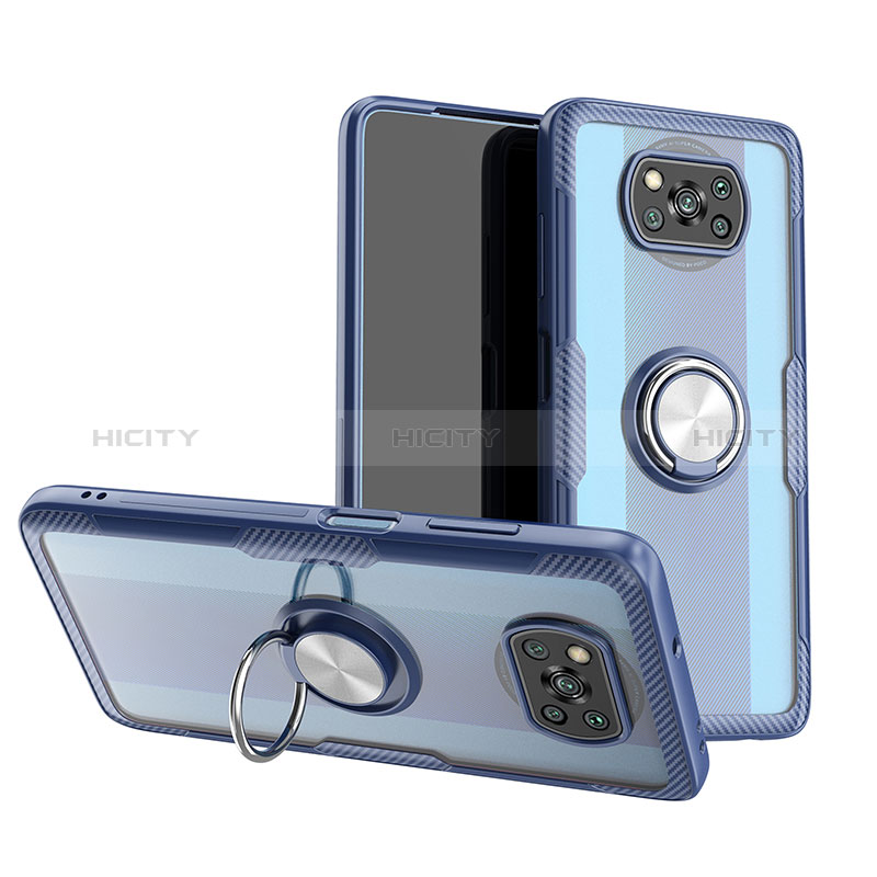 Silikon Hülle Handyhülle Ultradünn Schutzhülle Flexible Tasche Durchsichtig Transparent mit Magnetisch Fingerring Ständer ZL1 für Xiaomi Poco X3 Pro