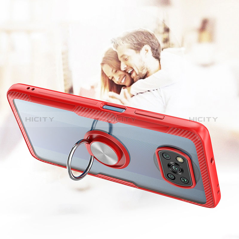 Silikon Hülle Handyhülle Ultradünn Schutzhülle Flexible Tasche Durchsichtig Transparent mit Magnetisch Fingerring Ständer ZL1 für Xiaomi Poco X3 Pro