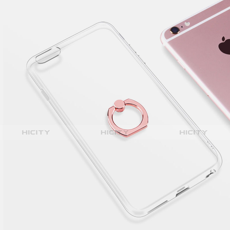 Silikon Hülle Handyhülle Ultradünn Schutzhülle Tasche Durchsichtig Transparent mit Fingerring Ständer S01 für Apple iPhone 6S groß