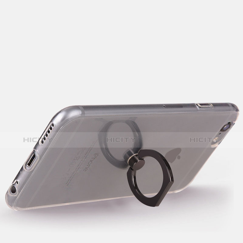 Silikon Hülle Handyhülle Ultradünn Schutzhülle Tasche Durchsichtig Transparent mit Fingerring Ständer S01 für Apple iPhone 6S Schwarz Plus