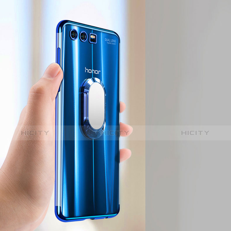 Silikon Hülle Handyhülle Ultradünn Schutzhülle Tasche Durchsichtig Transparent mit Fingerring Ständer S01 für Huawei Honor 9 Premium groß