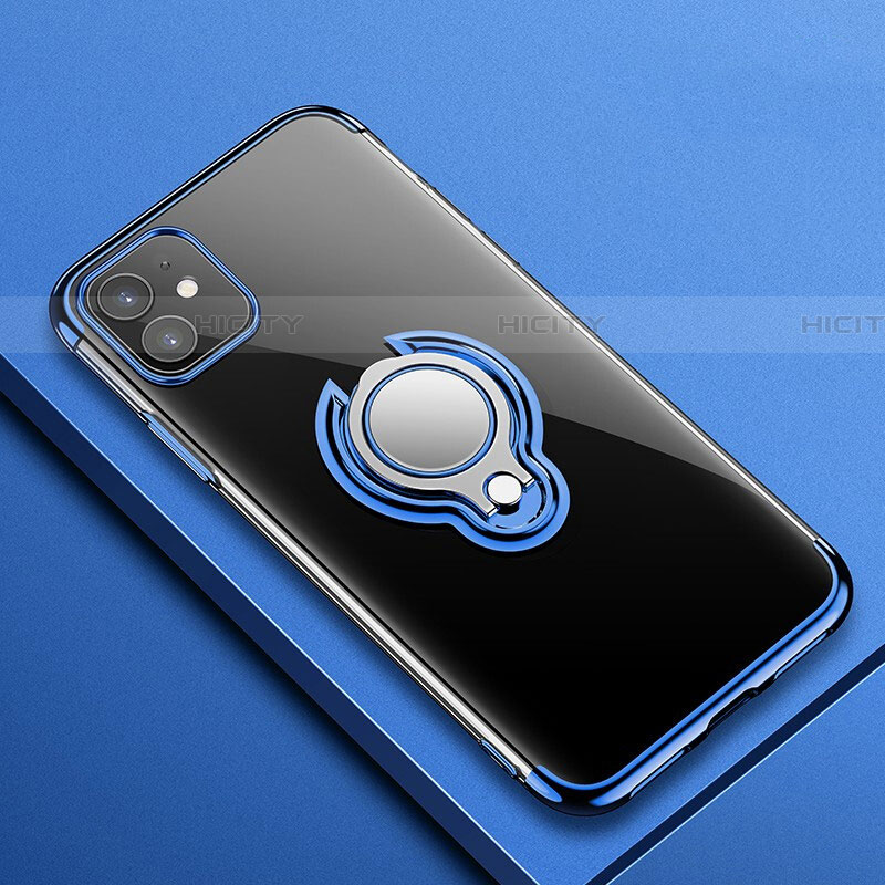 Silikon Hülle Handyhülle Ultradünn Schutzhülle Tasche Durchsichtig Transparent mit Magnetisch Fingerring Ständer C01 für Apple iPhone 11 groß