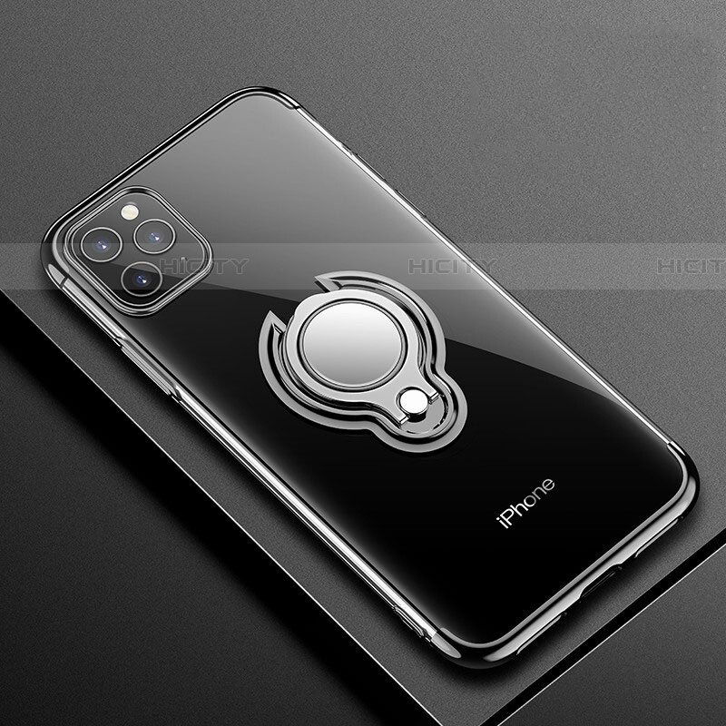 Silikon Hülle Handyhülle Ultradünn Schutzhülle Tasche Durchsichtig Transparent mit Magnetisch Fingerring Ständer C01 für Apple iPhone 11 Pro Max Schwarz Plus