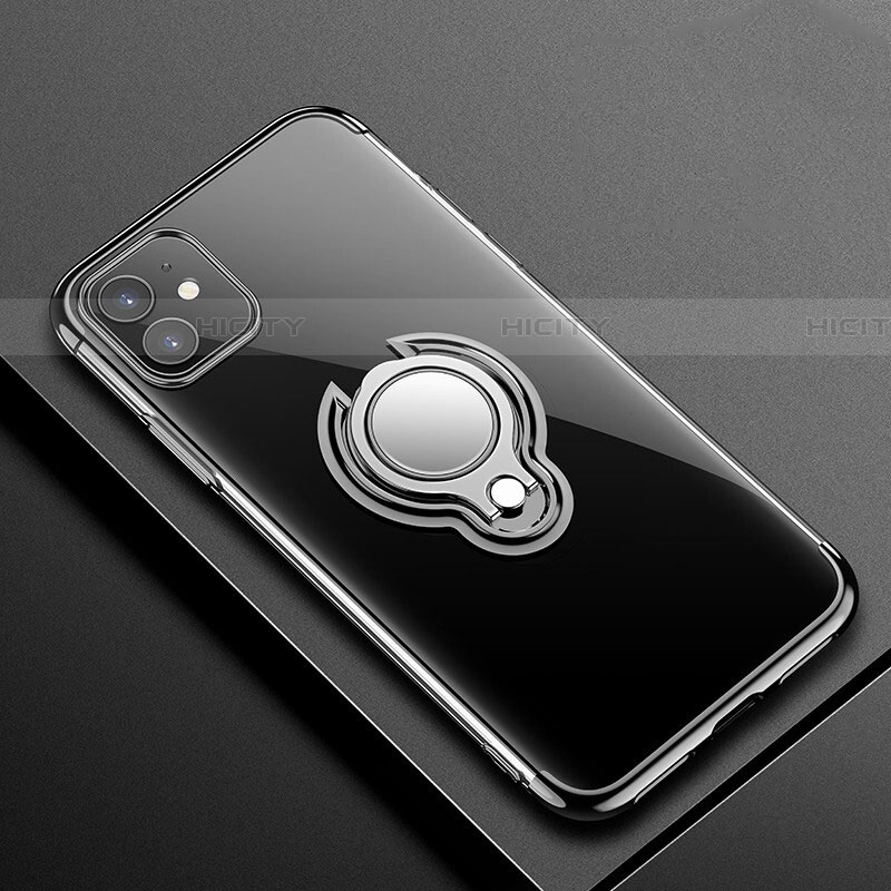 Silikon Hülle Handyhülle Ultradünn Schutzhülle Tasche Durchsichtig Transparent mit Magnetisch Fingerring Ständer C01 für Apple iPhone 11 Schwarz Plus