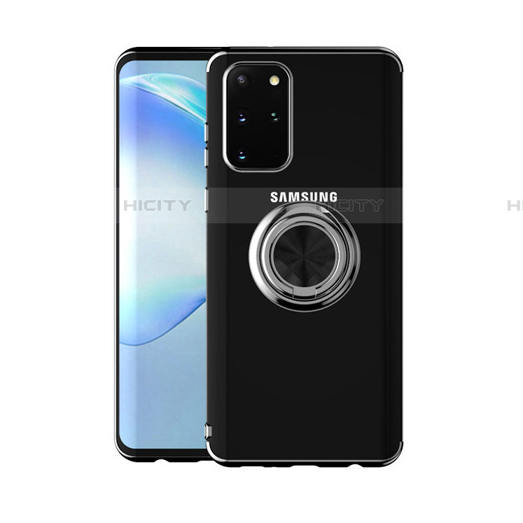 Silikon Hülle Handyhülle Ultradünn Schutzhülle Tasche Durchsichtig Transparent mit Magnetisch Fingerring Ständer C01 für Samsung Galaxy S20 Plus 5G Schwarz Plus
