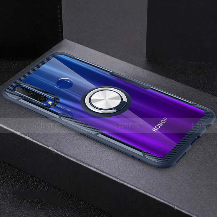 Silikon Hülle Handyhülle Ultradünn Schutzhülle Tasche Durchsichtig Transparent mit Magnetisch Fingerring Ständer C02 für Huawei Honor 20 Lite Blau Plus