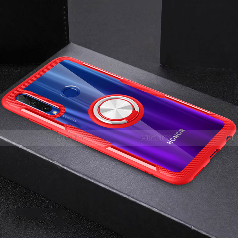 Silikon Hülle Handyhülle Ultradünn Schutzhülle Tasche Durchsichtig Transparent mit Magnetisch Fingerring Ständer C02 für Huawei Honor 20E Rot