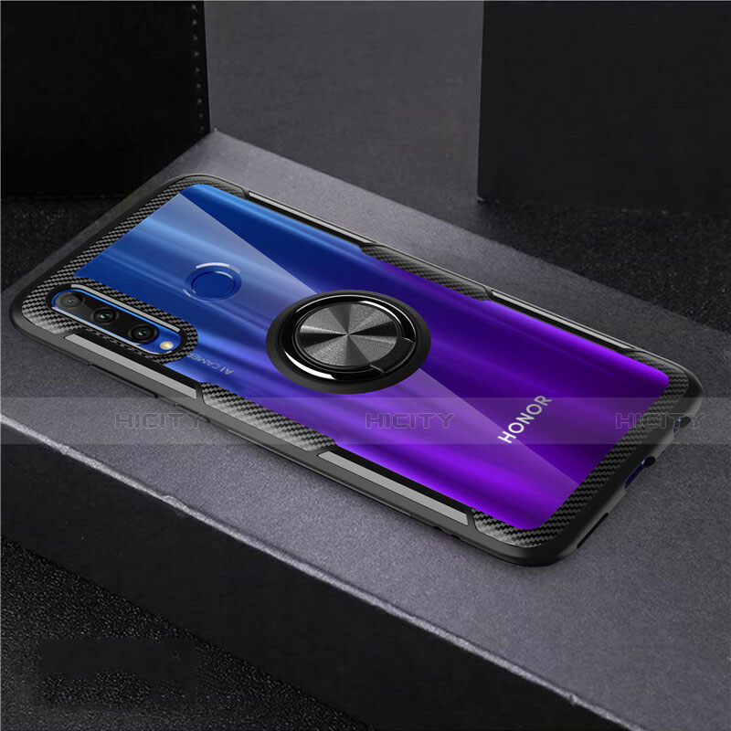 Silikon Hülle Handyhülle Ultradünn Schutzhülle Tasche Durchsichtig Transparent mit Magnetisch Fingerring Ständer C02 für Huawei Honor 20i