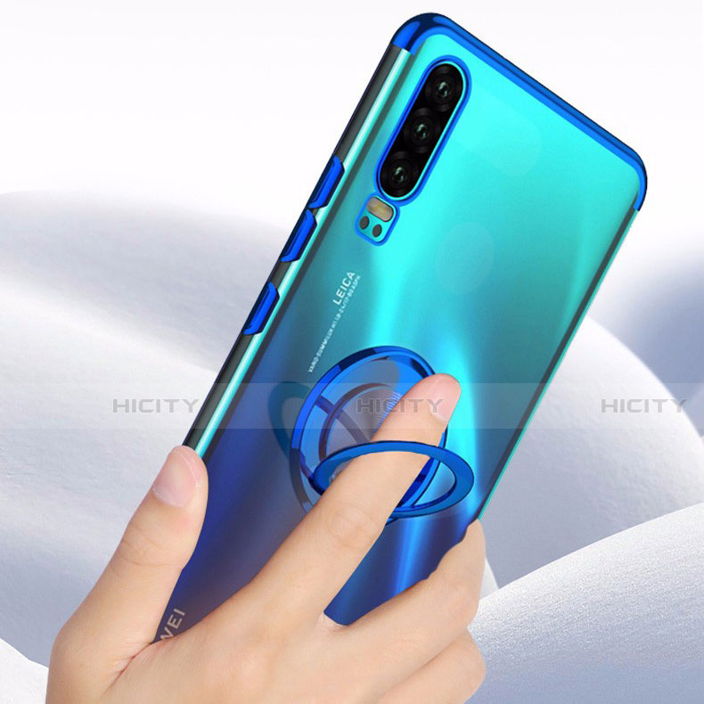Silikon Hülle Handyhülle Ultradünn Schutzhülle Tasche Durchsichtig Transparent mit Magnetisch Fingerring Ständer C02 für Huawei P30 groß