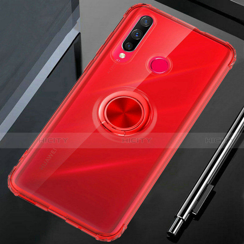 Silikon Hülle Handyhülle Ultradünn Schutzhülle Tasche Durchsichtig Transparent mit Magnetisch Fingerring Ständer C02 für Huawei P30 Lite Rot Plus
