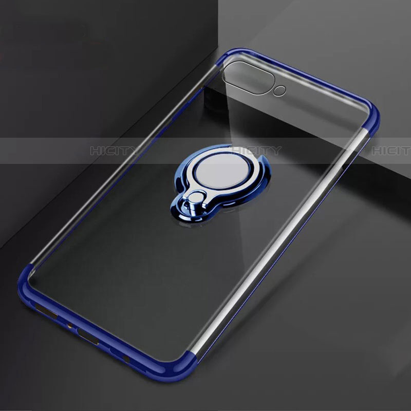 Silikon Hülle Handyhülle Ultradünn Schutzhülle Tasche Durchsichtig Transparent mit Magnetisch Fingerring Ständer C02 für Oppo RX17 Neo Blau