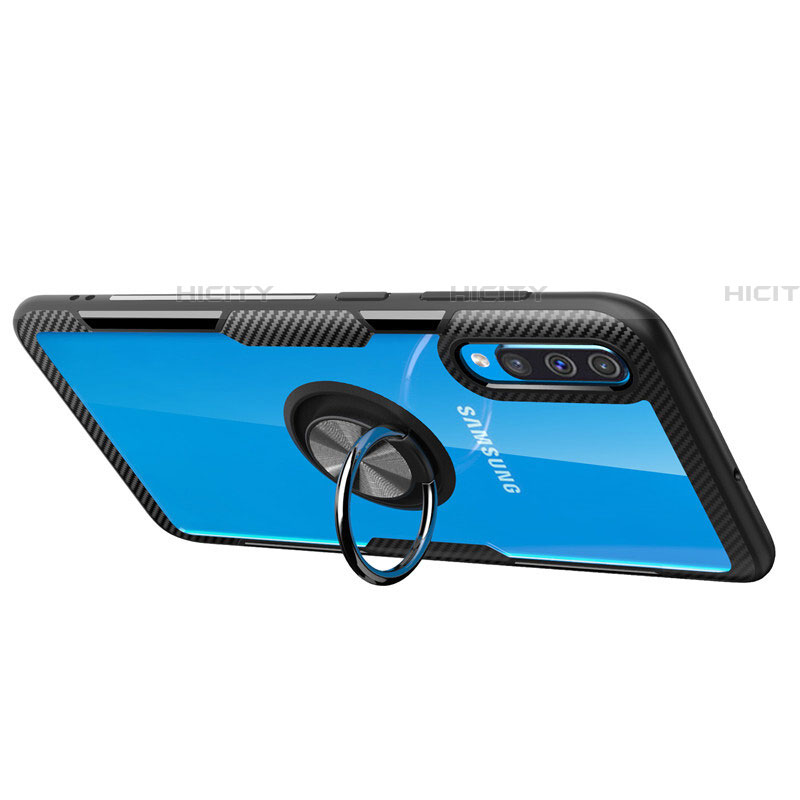 Silikon Hülle Handyhülle Ultradünn Schutzhülle Tasche Durchsichtig Transparent mit Magnetisch Fingerring Ständer C02 für Samsung Galaxy A70 groß