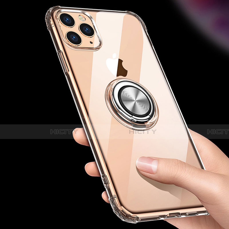 Silikon Hülle Handyhülle Ultradünn Schutzhülle Tasche Durchsichtig Transparent mit Magnetisch Fingerring Ständer C03 für Apple iPhone 11 Pro