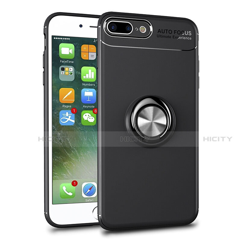 Silikon Hülle Handyhülle Ultradünn Schutzhülle Tasche Durchsichtig Transparent mit Magnetisch Fingerring Ständer S01 für Apple iPhone 7 Plus groß