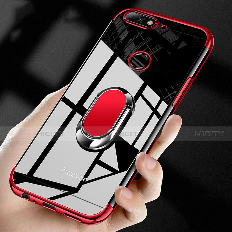 Silikon Hülle Handyhülle Ultradünn Schutzhülle Tasche Durchsichtig Transparent mit Magnetisch Fingerring Ständer S01 für Huawei Enjoy 8e groß