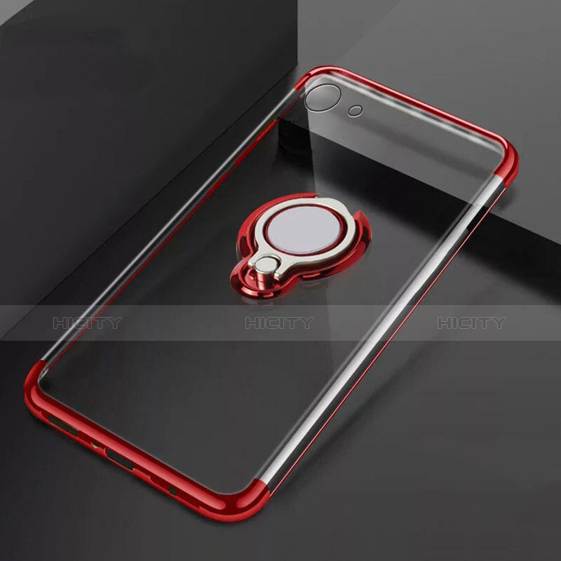 Silikon Hülle Handyhülle Ultradünn Schutzhülle Tasche Durchsichtig Transparent mit Magnetisch Fingerring Ständer S01 für Oppo A71 Rot