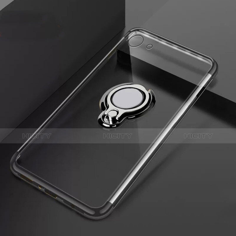 Silikon Hülle Handyhülle Ultradünn Schutzhülle Tasche Durchsichtig Transparent mit Magnetisch Fingerring Ständer S01 für Oppo A71 Schwarz Plus