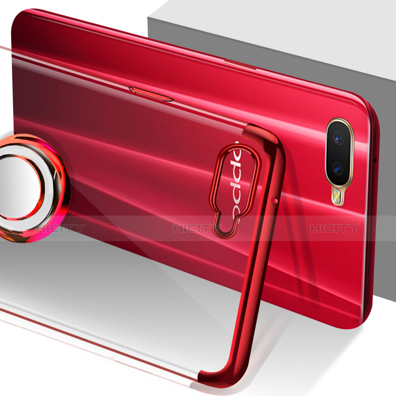 Silikon Hülle Handyhülle Ultradünn Schutzhülle Tasche Durchsichtig Transparent mit Magnetisch Fingerring Ständer S01 für Oppo R15X