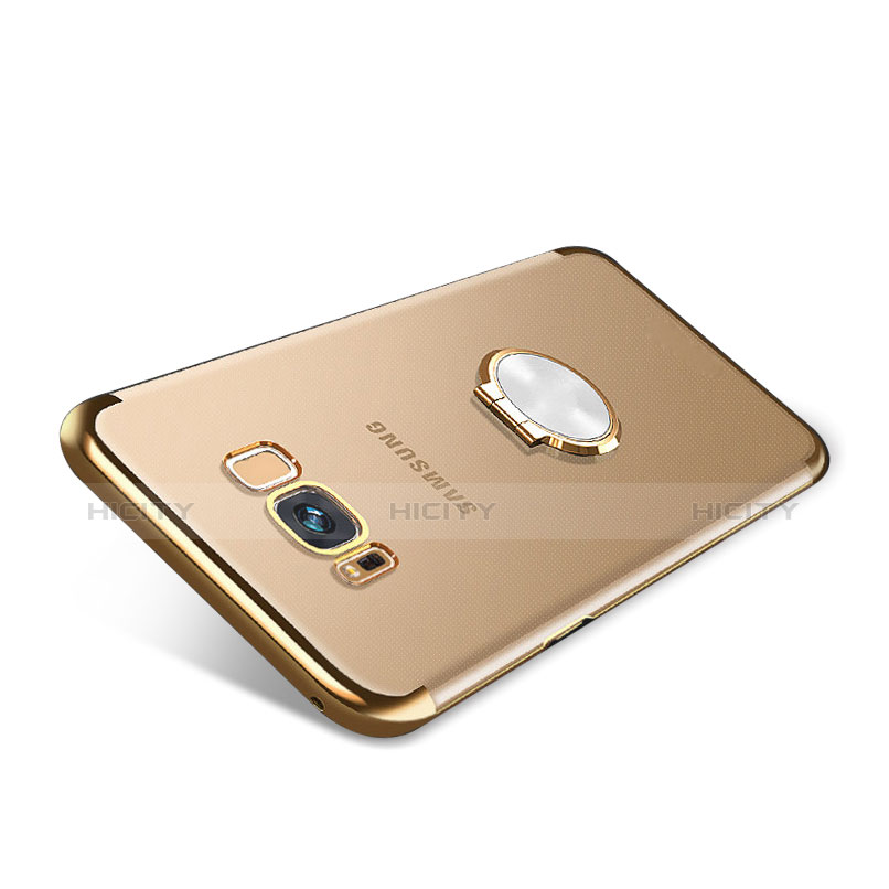 Silikon Hülle Handyhülle Ultradünn Schutzhülle Tasche Durchsichtig Transparent mit Magnetisch Fingerring Ständer S01 für Samsung Galaxy S8 Plus Gold Plus