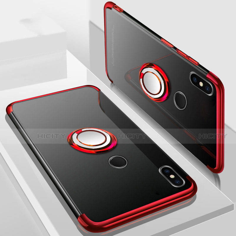 Silikon Hülle Handyhülle Ultradünn Schutzhülle Tasche Durchsichtig Transparent mit Magnetisch Fingerring Ständer S01 für Xiaomi Mi A2 Lite groß
