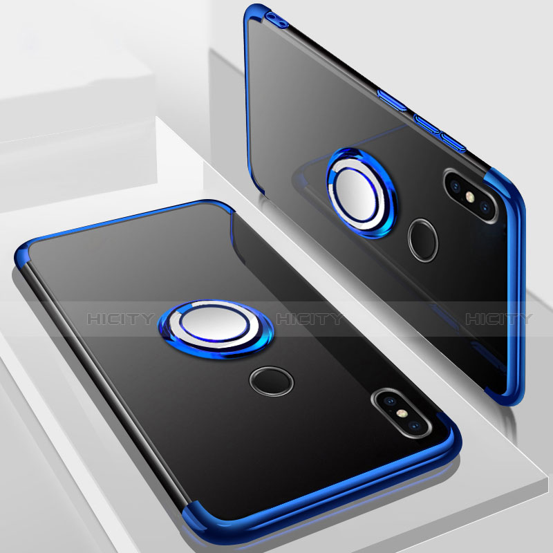 Silikon Hülle Handyhülle Ultradünn Schutzhülle Tasche Durchsichtig Transparent mit Magnetisch Fingerring Ständer S01 für Xiaomi Redmi 6 Pro Blau Plus