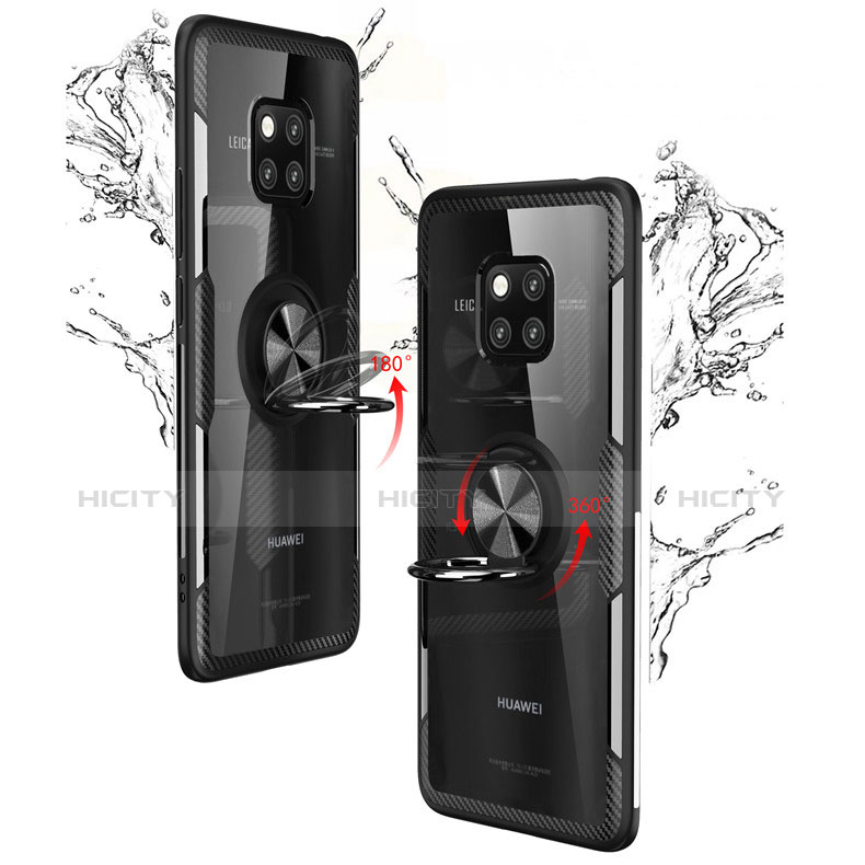 Silikon Hülle Handyhülle Ultradünn Schutzhülle Tasche Durchsichtig Transparent mit Magnetisch Fingerring Ständer S02 für Huawei Mate 20 Pro groß