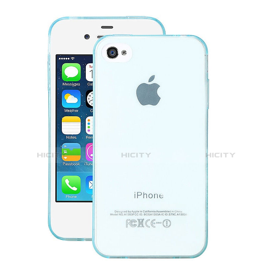 Silikon Hülle Handyhülle Ultradünn Tasche Durchsichtig Transparent für Apple iPhone 4S Hellblau Plus